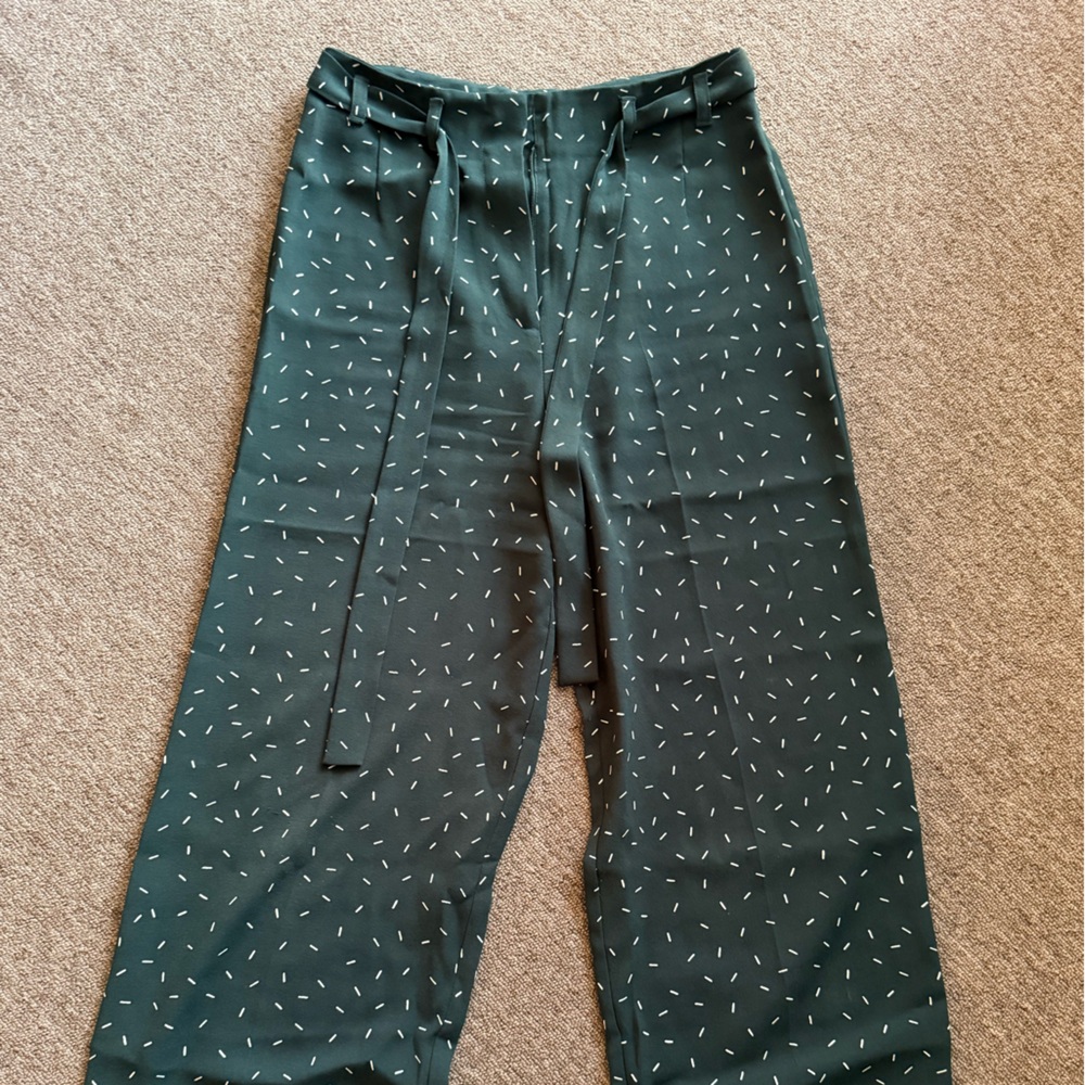 Whistles Dark Green Culotte pants with White Dash Print